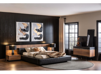 Juego de muebles de dormitorio de 5 piezas con cama, mesitas de noche y cómoda
