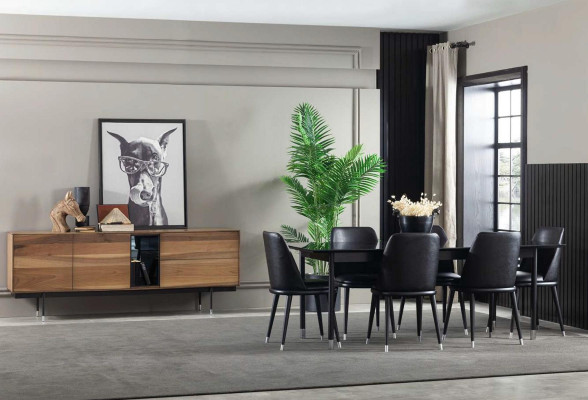 Juego de muebles de cocina negros de 7 piezas con sillas modernas y cómodas