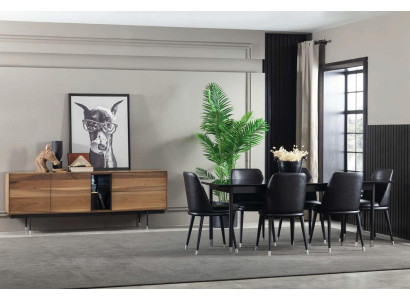 Juego de muebles de cocina negros de 7 piezas con sillas modernas y cómodas