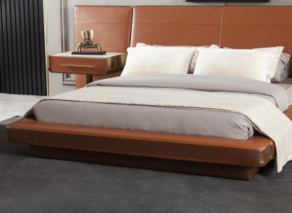 Cama doble naranja con 2 mesas de noche móviles 3 piezas