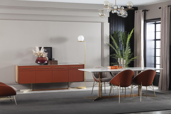 Mesa de comedor de diseño italiano de lujo con 4 sillas