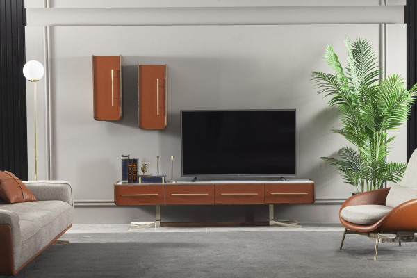 Mueble de televisión de pared de acero naranja