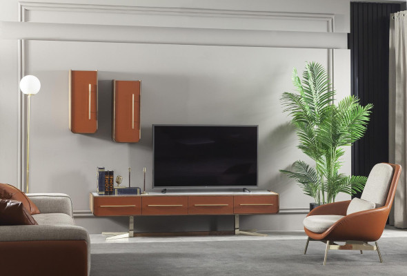 Mueble de televisión de pared de acero naranja
