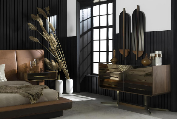 Juego de habitación de lujo con cama, cómoda y armario de 6 piezas