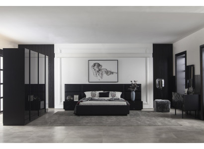 Cama tapizada moderna negra para dormitorio de lujo