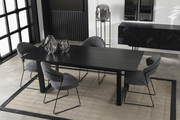 Conjunto de mesa de comedor negro con armario, sillas y mesa de comedor