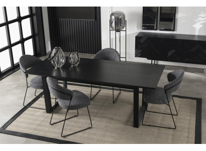 Conjunto de mesa de comedor negro con armario, sillas y mesa de comedor