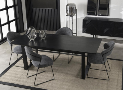 Conjunto de mesa de comedor negro con armario, sillas y mesa de comedor