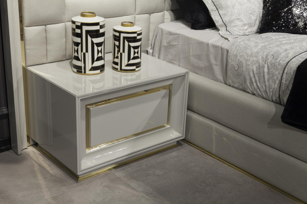 Muebles de dormitorio cama mesitas de noche blancas doradas juego de cama 4 piezas
