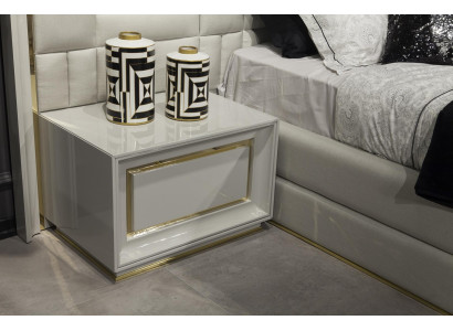 Muebles de dormitorio cama mesitas de noche blancas doradas juego de cama 4 piezas