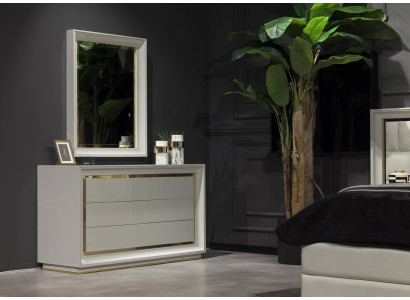 Moderna cómoda blanca con espejo y cajones de almacenamiento