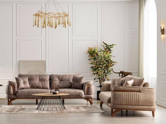 Conjunto de sofás Poltrona Relax Sofá 3+3 Beige