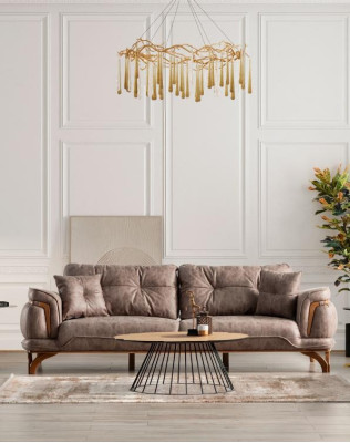 Conjunto de sofás Poltrona Relax Sofá 3+3 Beige