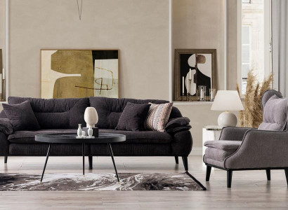 Conjunto de sofás y sillones 3+1 gris paisaje salón