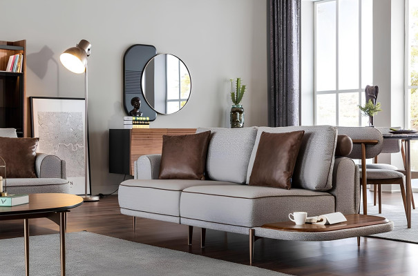 Juego de sofá de tela gris sofá 32 plazas mesa muebles