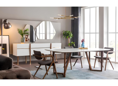 Juego de comedor mesa sillas cómoda 9 piezas madera blanca
