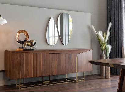 Conjunto de mesa de comedor, sillas y cómoda marrón de 9 piezas