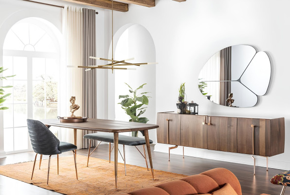 Juego de mesa con sillas y buffet de 10 piezas en madera marrón