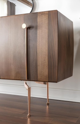 Armario móvil con espejo en madera marrón, juego de 2 piezas