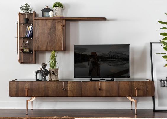 Mueble de TV móvil de madera marrón