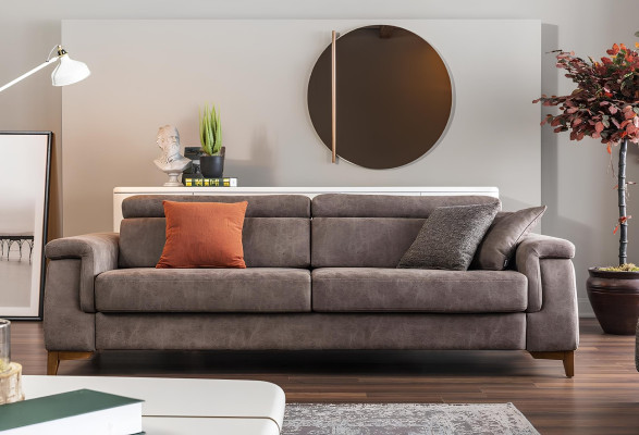 Sofá para 3 personas en tela gris con función de cama