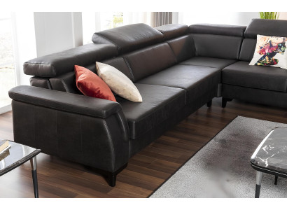 Sofá de esquina de cuero negro con función de cama