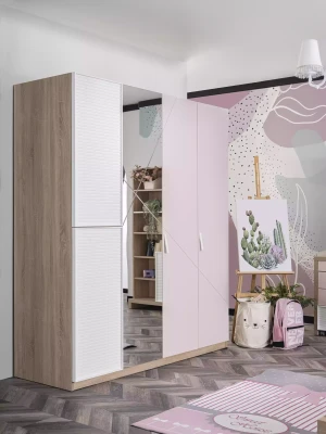 Armario rosa para niños con espejo y 4 puertas