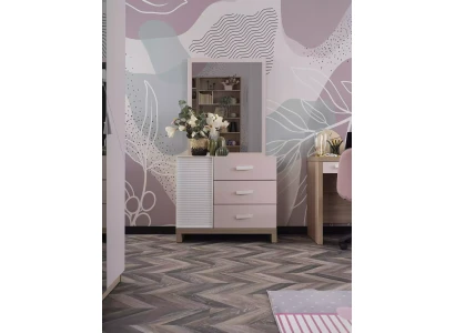Cómoda con espejo mueble para niños rosa 2 piezas habitación infantil armario