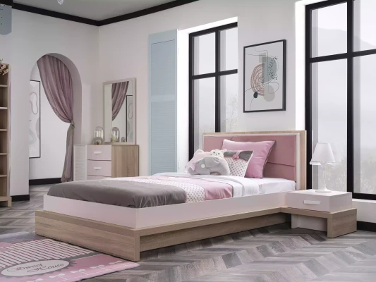 Cuna rosa para niños, juego de muebles de 4 piezas para niños, nuevo grupo