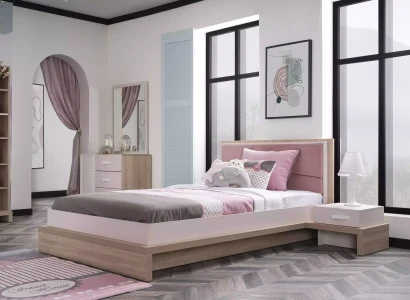 Cuna rosa para niños, juego de muebles de 4 piezas para niños, nuevo grupo