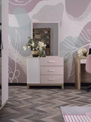 Cuna rosa para niños, juego de muebles de 4 piezas para niños, nuevo grupo