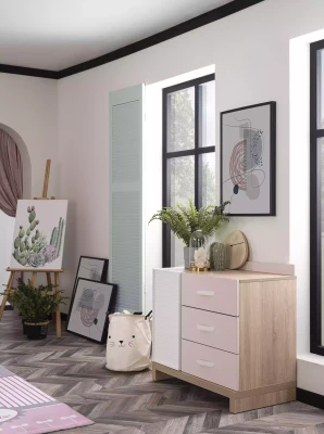 Cuna rosa para niños, juego de muebles de 4 piezas para niños, nuevo grupo