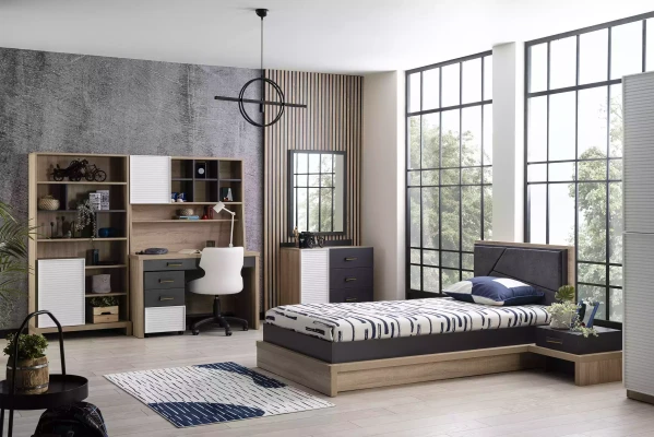 Juego de muebles para niños cama habitación infantil madera gris 8 piezas
