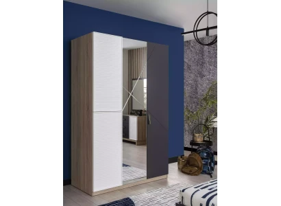 Armario con 3 puertas de madera gris con espejo para habitación infantil