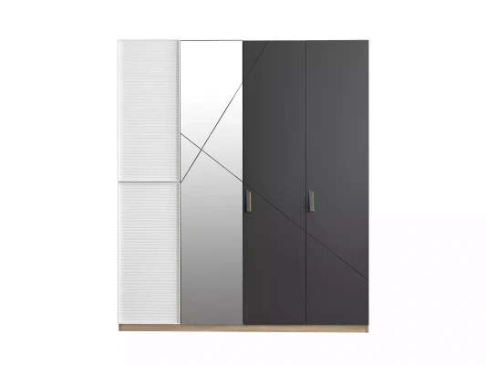 Armario con 4 puertas de madera gris con espejo para habitación infantil