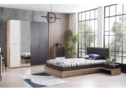 Cama nido con marco de madera gris para habitación moderna de adolescentes