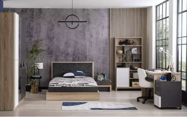 Nuevo armario de madera gris para niños para una habitación de adolescente