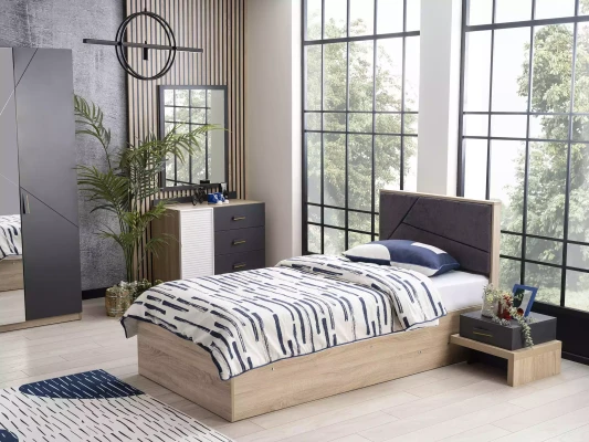 Cama de almacenamiento Barnes, construcción de madera, gris, camas para habitación infantil