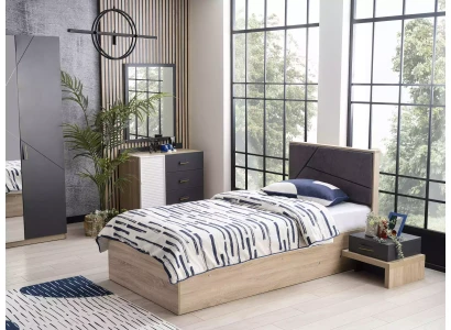 Cama de almacenamiento Barnes, construcción de madera, gris, camas para habitación infantil