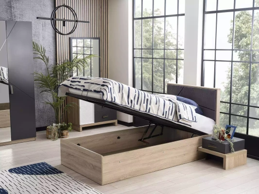 Cama de almacenamiento Barnes, construcción de madera, gris, camas para habitación infantil