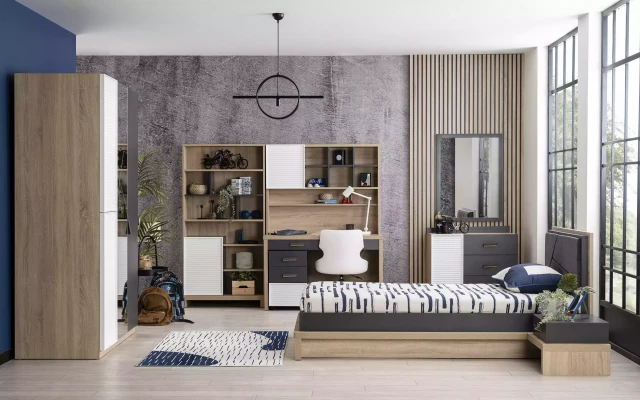 Juego de muebles para niños cama para habitación gris 10 piezas