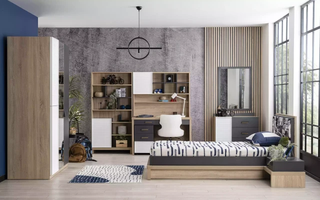 Juego de muebles infantiles grises de 10 piezas