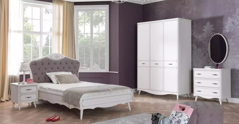 Juego de 5 piezas Chesterfield juvenil 120 cm Tela Gris