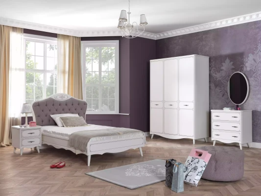 Cama infantil Chesterfield de 100 cm set de 5 piezas en tela gris