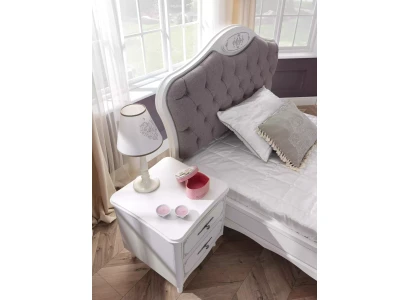Cama infantil Chesterfield de 100 cm set de 5 piezas en tela gris