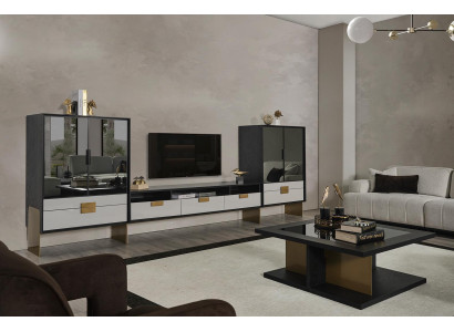 Móvil pared de TV con vitrinas, conjunto de sala, nuevo, blanco, 3 piezas