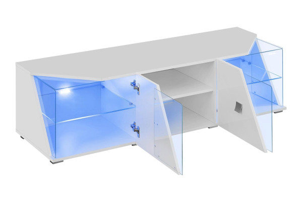 Conjunto de sala de estar blanco de lujo con pared moderna 2x vitrina y soporte para TV 3 piezas