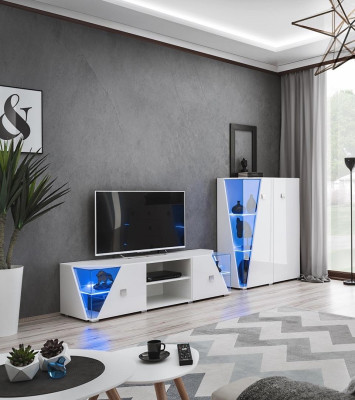 Mueble de televisión moderno blanco con vitrina