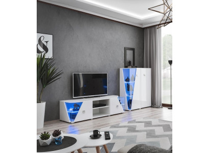 Mueble de televisión moderno blanco con vitrina