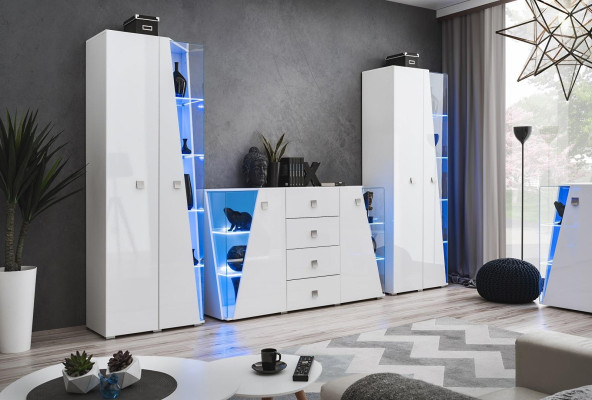 Cómoda blanca de lujo 2x vitrina para sala moderna